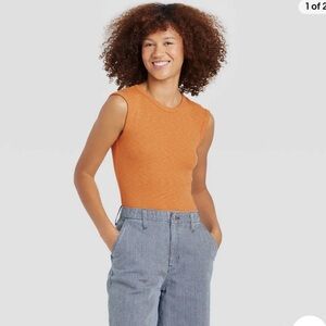 NWT XS Burnt Orange Ribbed Knit Thong Bodysuit